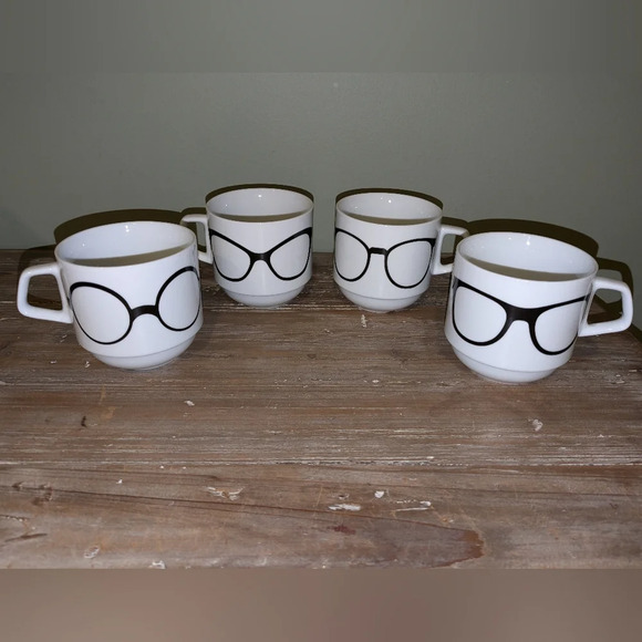 1980s "Here's Looking at You" Ceramic Coffee Cups - Set of 4 - Picture 1 of 4